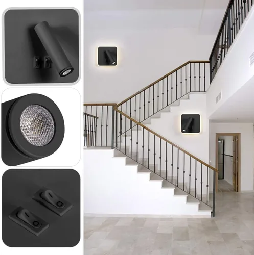 Miniatura 2 de Kawell Apliques de pared LED modernos 2 en 1 de 8 W con interruptor, foco de pared de lectura ajustable de 3 W, cableado interior para dormitorio