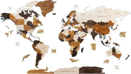 Miniatura 9 de HYPERI Mapa del mundo de madera en 3D de varias capas para decoración de pared, decoración de pared de arte en madera, mapa mundi para pared, mapas
