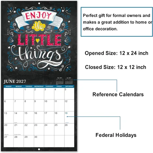 Miniatura 3 de Calendario 2026-2027 – Calendario de pared 2026-2027, julio 2026 – diciembre 2027, 12 x 24 pulgadas (abierto), calendario de pared de 18 meses