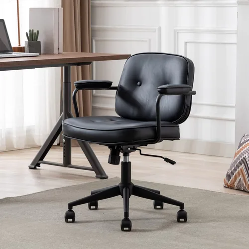 Miniatura 3 de HEAH-YO Juego de 1 sillas de escritorio modernas sin brazos, silla giratoria para computadora con ruedas y reposabrazos, silla de oficina ajustable