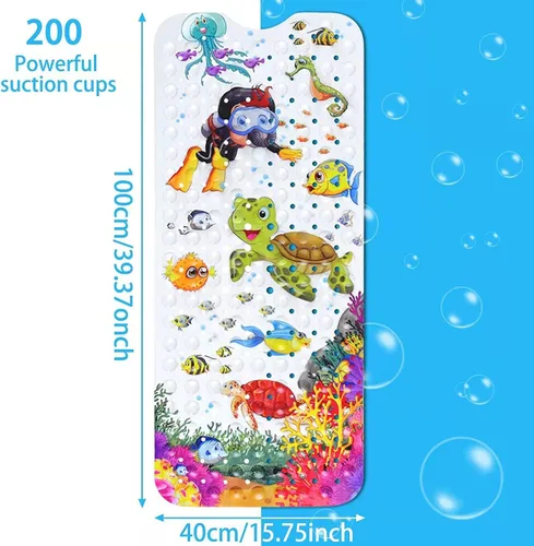 Miniatura 3 de Tapete de baño para bebé para niños, tapete antideslizante sin BPA para niños, tapete de dibujos animados antideslizante con ventosas y agujeros