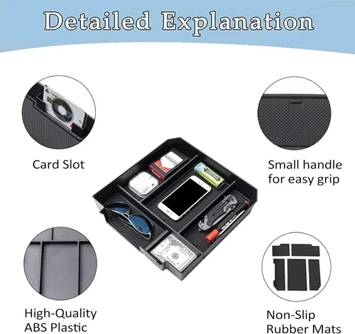 Miniatura 4 de JDMCAR Organizador de consola central compatible con accesorios Toyota Tundra 2022-2025 2026 y reposabrazos Toyota Sequoia 2023-2026, caja de Negro