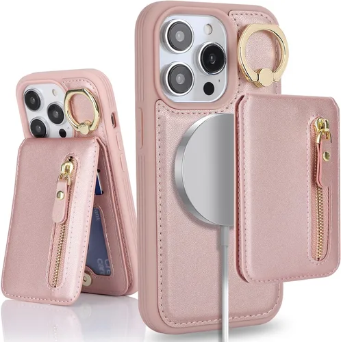 Miniatura 34 de para iPhone 14 Funda con soporte magnético Magsafe compatible, llavero de cuero PU plegable con soporte desmontable, funda tipo cartera 2-en-1