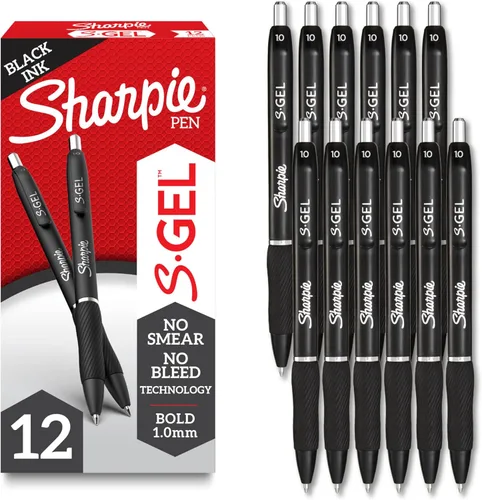 Sharpie Bolígrafos S-Gel, punta gruesa (0.039 pulgadas), tinta de gel negra, 12 unidades – escritura, diario, toma de notas, universidad,