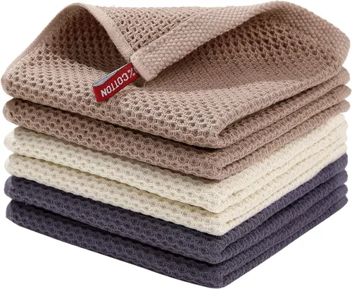 Miniatura 131 de Homaxy Paños de cocina de 100% algodón con tejido de gofre, ultra suaves, absorbentes, de secado rápido, 12 x 12 pulgadas, paquete de 6, amarillo