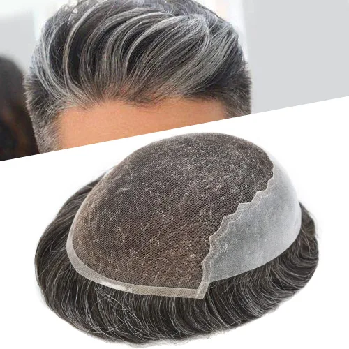 Miniatura 39 de Mens Toupee Human Hair Replacement System Swiss Lace Toupee For Men Hair Piece Protesis Capilar Mens Hairpiece 5X7#1 Jet Black 120% Density