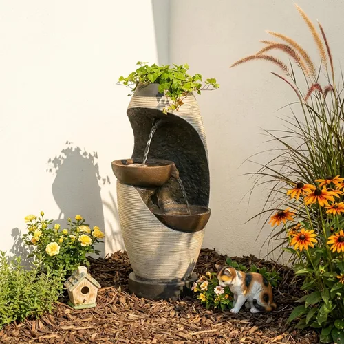 Miniatura 6 de Bumilgar - Fuente de agua de 2 niveles con luces LED, fuente de cascada de 27.95" de altura, independiente para jardín al aire libre