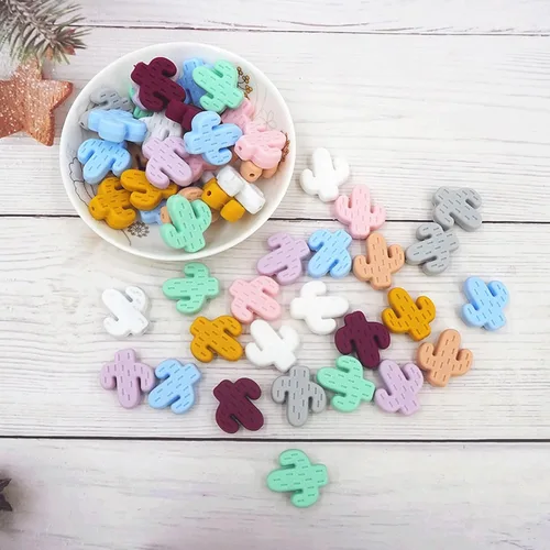 Miniatura 5 de 30 cuentas de silicona multicolor en forma de cactus para manualidades de bricolaje