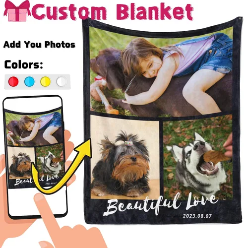 Miniatura 2 de Manta de franela personalizada con fotos, envío de texto al día siguiente, regalos personalizados perfectos para madre, padre, esposa, hombres, 3