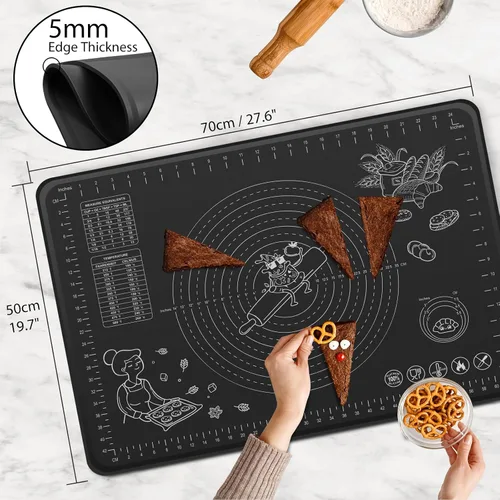 Miniatura 3 de Tapete de Silicona para Hornear de 28" x 20" de Grosor Extra para Amasar con Medidas y Elevación de Bordes, Tapete de Repostería de Silicona
