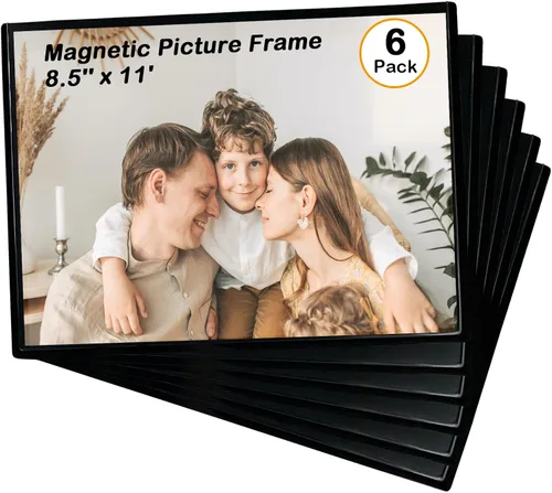 Miniatura 8 de Marco magnético para fotos, con capacidad para fotos de 5 x 7 pulgadas, fundas negras reutilizables para nevera, taquilla, gabinete de oficina