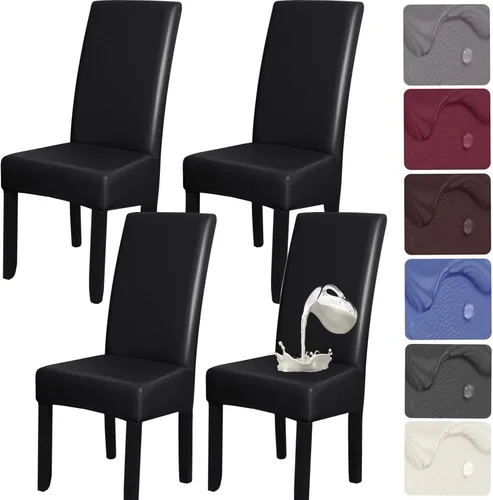Miniatura 8 de HFCNMY Juego de 6 fundas para sillas de comedor, elásticas, impermeables, de poliuretano, color negro, fundas suaves para sillas de comedor, fundas