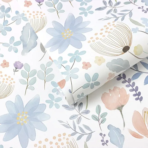 Yasinet Papel Tapiz Floral Despegable y Adhesivo Azul/Rosa Papel Tapiz Floral Boho Papel de Contacto Colorido para Dormitorio de Niña Gabinetes de