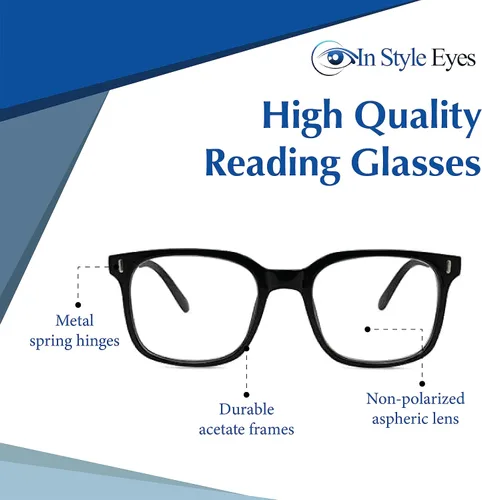Miniatura 3 de In Style Eyes Ageless - Gafas de lectura grandes, montura completa, ligeras, con marco cuadrado, para miopía, lentes de gran tamaño Negro