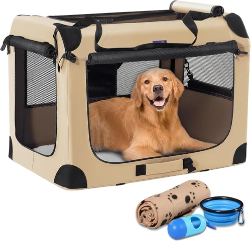 Miniatura 14 de Jaula portátil plegable para perros Petprsco, jaula de viaje para perros 24x17x17 con manta suave y cálida y cuenco plegable para gatos grandes