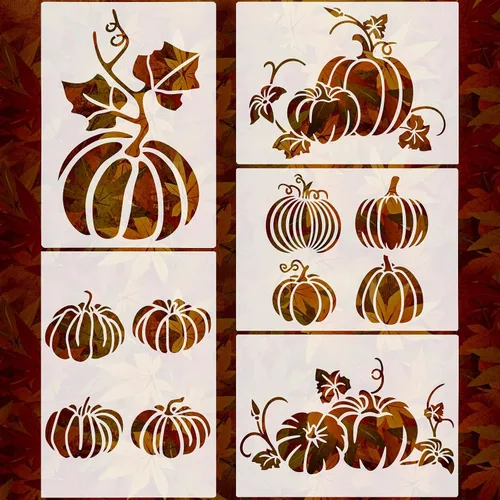 Clabby 5 hojas de plantillas de Acción de Gracias y otoño para pintar en madera, plantillas reutilizables de calabaza de otoño grandes para