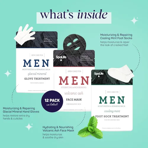 Miniatura 2 de SpaLife Juego de spa de 12 piezas para hombres: guantes de mano reparadores para manos secas, calcetines de pie de menta refrescante para talones
