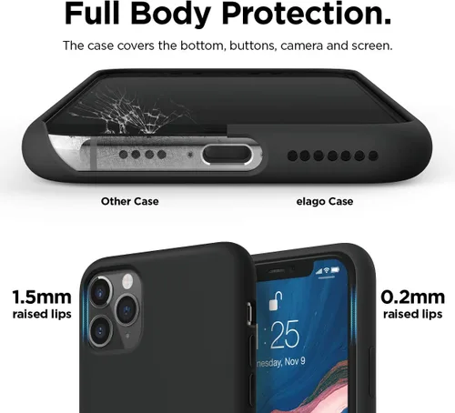 Miniatura 5 de elago Compatible con iPhone 11 Pro Max, funda de silicona líquida, funda protectora de cuerpo completo, a prueba de golpes, funda delgada para Negro