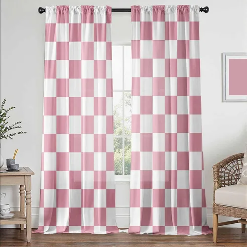 Miniatura 13 de Cortinas negras y rojas para sala de estar, 63 pulgadas de largo, cortinas geométricas modernas, blancas y grises, cortinas abstractas con bolsillo