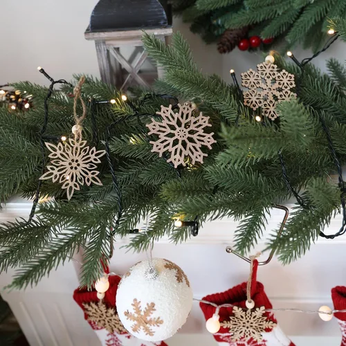 Miniatura 3 de 24 Piezas Adornos de Copos de Nieve de Madera de Navidad de 3 Pulgadas Adorno Colgante de Copo de Nieve para Decoración Rústica de Árbol de Navidad