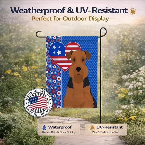 Miniatura 6 de Caroline's Treasures WDK5119GF - Bandera de jardín americana de Airedale Terrier de Estados Unidos, color negro y tostado, bandera decorativa