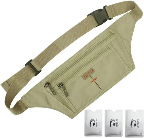 Miniatura 45 de Bolsa de cintura ultrafino con ranuras c/visualización para tarjeta de crédito, para deportes, aire libre, correr, caminar, viajes.