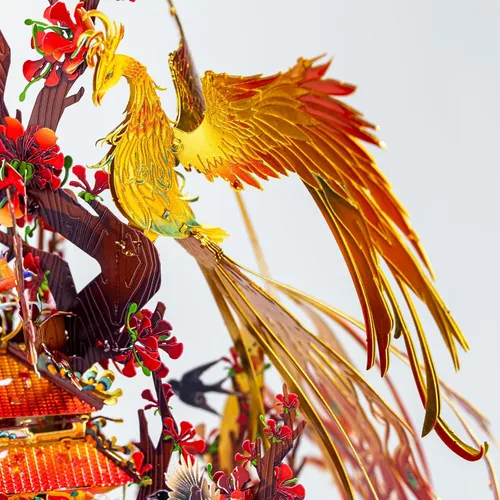 Miniatura 2 de MU Rompecabezas de metal 3D Fénix mágico de fuego, alabanza de pájaros a fénix, kits de modelo de metal para construcción, iluminación del antiguo