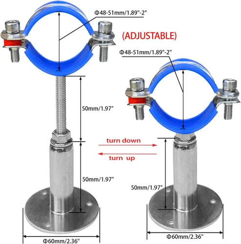 Miniatura 2 de Soportes de tubería de montaje en techo para montaje en pared, abrazaderas de tubo ajustables, perchas, acero inoxidable 304, 2 piezas adecuadas