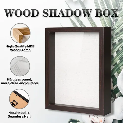 Miniatura 3 de Muzilife Caja de fotos con tablero de lino, vitrina de vidrio de madera profunda, lista para colgar, caja de memoria, recuerdos deportivos