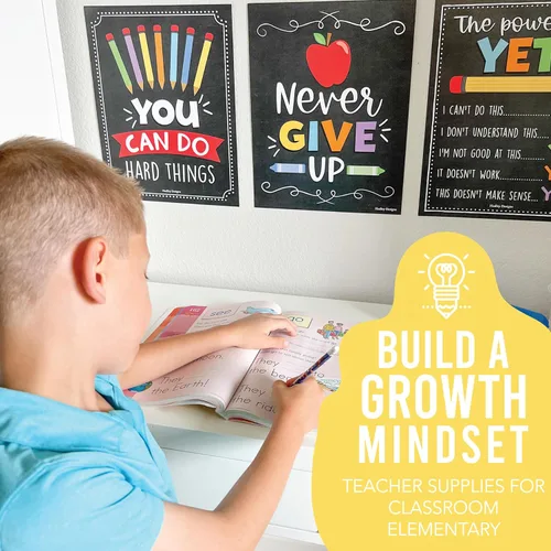 Miniatura 7 de Hadley Designs Póster motivacional para decoración de aula, 9 pósteres de aula de mentalidad de crecimiento, decoración de pared inspiradora