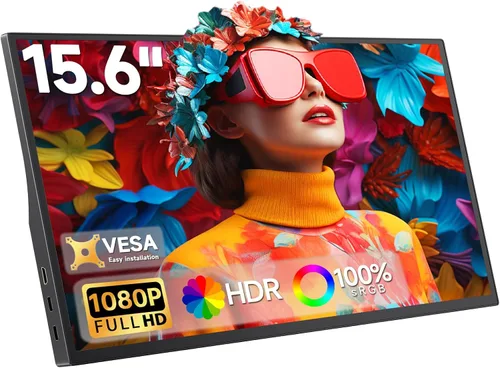 Miniatura 8 de Monitor portátil de 15.6 pulgadas 1080P FHD IPS para juegos con USB-C y HDMI, pantalla externa ultradelgada de peso ligero con cubierta inteligente