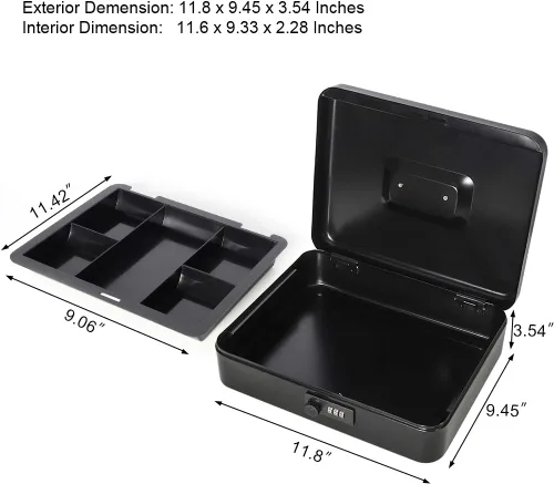 Miniatura 2 de Decaller Caja de dinero con cerradura de combinación, caja de seguridad de metal pequeña con bandeja de dinero, 7 4/5 x 6 4/5 x 3 3/5 pulgadas
