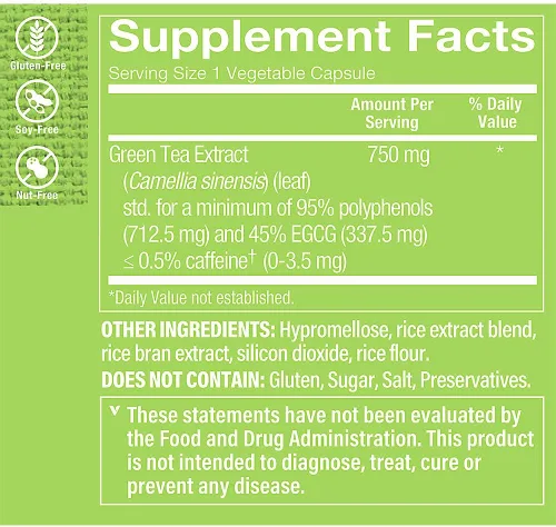 Miniatura 3 de The Vitamin Shoppe Extracto de té verde de triple fuerza 750mg