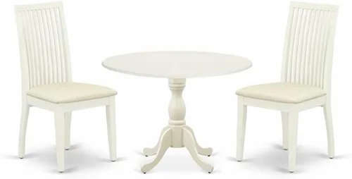 East West Furniture DMIP3-LWH-C - Juego de muebles de comedor de 3 piezas que contiene una mesa de cocina redonda con gotas y 2 sillas de comedor