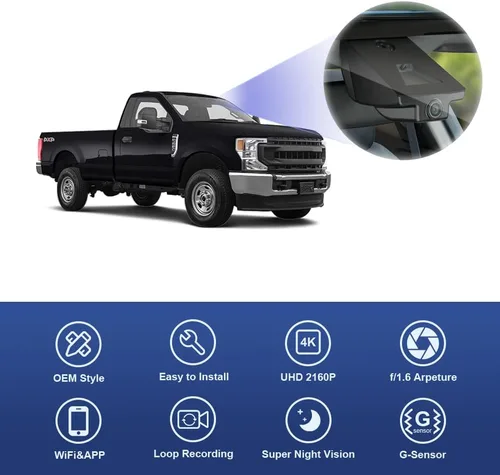 Miniatura 4 de Fitcamx Cámara de tablero 4K adecuada para Ford F250 F350 XL XLT 2011-2025 (DZ-00455), aspecto de fábrica OEM, video UHD 2160P, WiFi y aplicación
