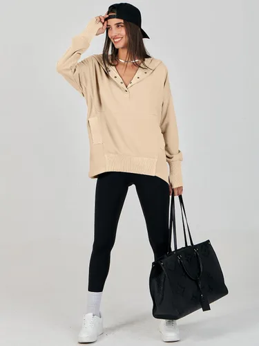 Miniatura 6 de ANRABESS Sudadera casual con botones y cuello en V para mujer, sudadera de gran tamaño con capucha y bolsillos