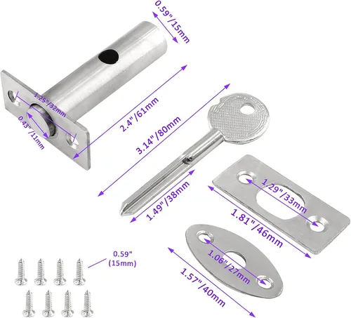 Miniatura 2 de Cerradura de mortaja de acero inoxidable con llave y tornillo para puerta de 3.14 pulgadas de longitud
