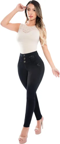 Miniatura 3 de Fiorella Shapewear Levantador de glúteos para mujer, pantalones vaqueros de cintura alta push up negro Levanta Cola Pantalones Colombianos 516BB