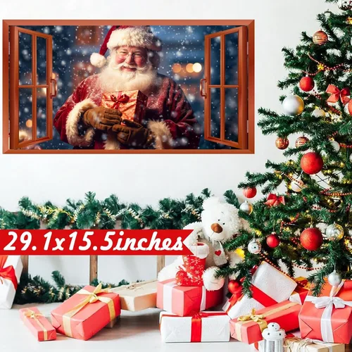 Miniatura 5 de Calcomanías de Pared de Navidad, Pegatinas de Papá Noel para Decoraciones de Pared de Navidad Interior, Calcomanías de Ventana Falsa de Navidad