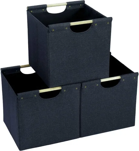 Miniatura 11 de HOONEX Contenedores de almacenamiento plegables, cubos de almacenamiento de tela de lino de 12 x 12 x 12 pulgadas, paquete de 3, cestas