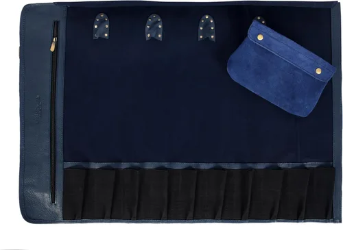 Miniatura 5 de Aaron Leather Goods Vendimia Estilo Bolsa de Almacenamiento de Rollo de Cuchillos de Cuero, 10 Bolsillos Elásticos y Expandibles, Correa de Hombro