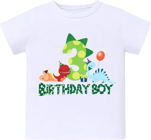 Miniatura 10 de ODASDO Conjunto de camiseta de manga corta para bebé, diseño de dinosaurio, 1º, 2º y 3º cumpleaños