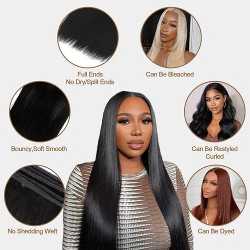 Miniatura 6 de Extensiones de cabello humano lacio 12A con cierre de encaje HD de 5 x 5 (16, 18, 20 + 14 pulgadas), tejido de cabello humano virgen brasileño 100%