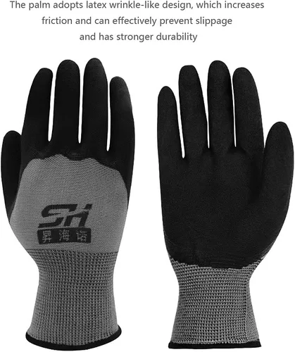 Miniatura 3 de 12 pares de guantes de trabajo de seguridad, guantes de jardinería, revestimiento de nitrilo antideslizante, guantes de inmersión