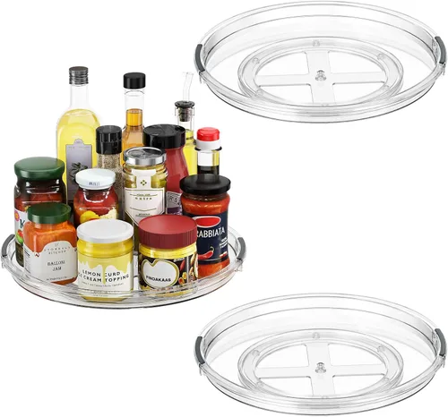 Miniatura 16 de LAMU Paquete de 2 organizadores giratorios Lazy Susan para gabinete, 10.6'' 9.25'' organizador de condimentos para refrigerador, despensa de cocina