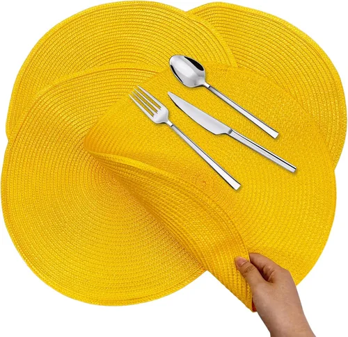 Miniatura 8 de 4 manteles individuales redondos trenzados de 15 pulgadas, lavables, resistentes al calor, manteles individuales de algodón y poliéster para cocina