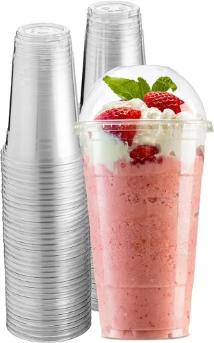 Green Direct Vasos de plástico desechables transparentes de 20 onzas con tapas, café helado, tazas de té Boba de burbujas para bebidas frías,