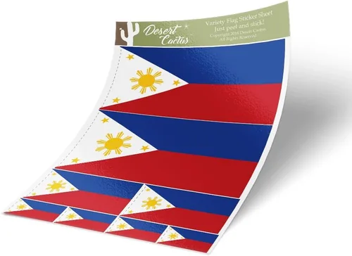 Desert Cactus Calcomanía de bandera de Filipinas, tamaño variado, paquete de 8 piezas en total con logotipo de niños, álbum de recortes, automóvil,