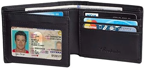 Miniatura 7 de Travelambo Cuero genuino RFID bloqueo carteras para hombre billetera doble Izquierda Identificación
