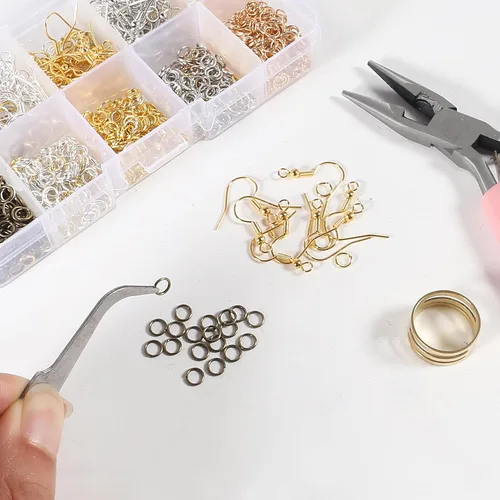 Miniatura 6 de Kit de ganchos para aretes de 5 colores, hipoalergénicos, 1000 anillos de salto, alicates de joyería, aretes de gancho de pez, aretes de bricolaje